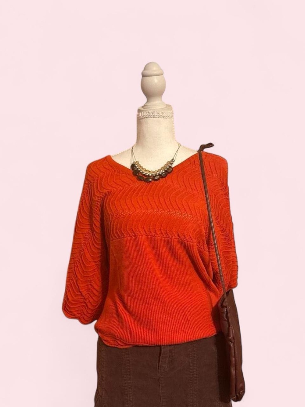 Orange Textured Sweater Top